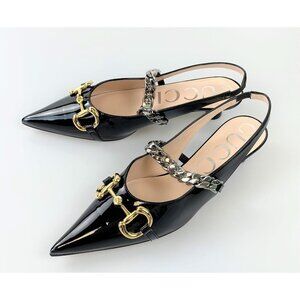 NIB Gucci Horsebit & Chain Leather Patent Pumps Size 36